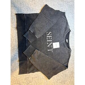 SEINT Charcoal Wash Graphic Sweatshirt‎ Pullover Long Sleeve Women's XL NWT